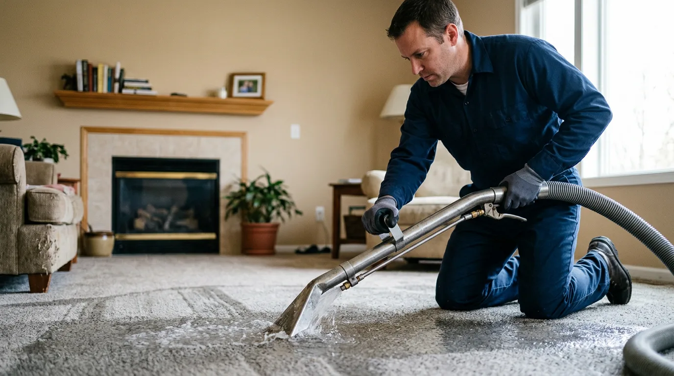 Water damage restoration technician working near Harrisburg, IL